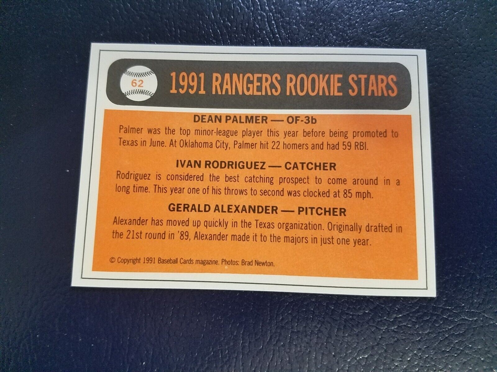 Dean Palmer Ivan Rodriguez Gerald Alexander Baseball Cards Magazine Extra Border