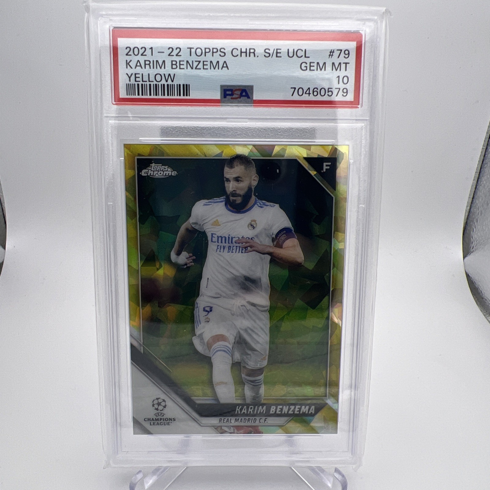 2021-22 Topps Chrome S/E UCL Karim Benzema Yellow /99 PSA 10