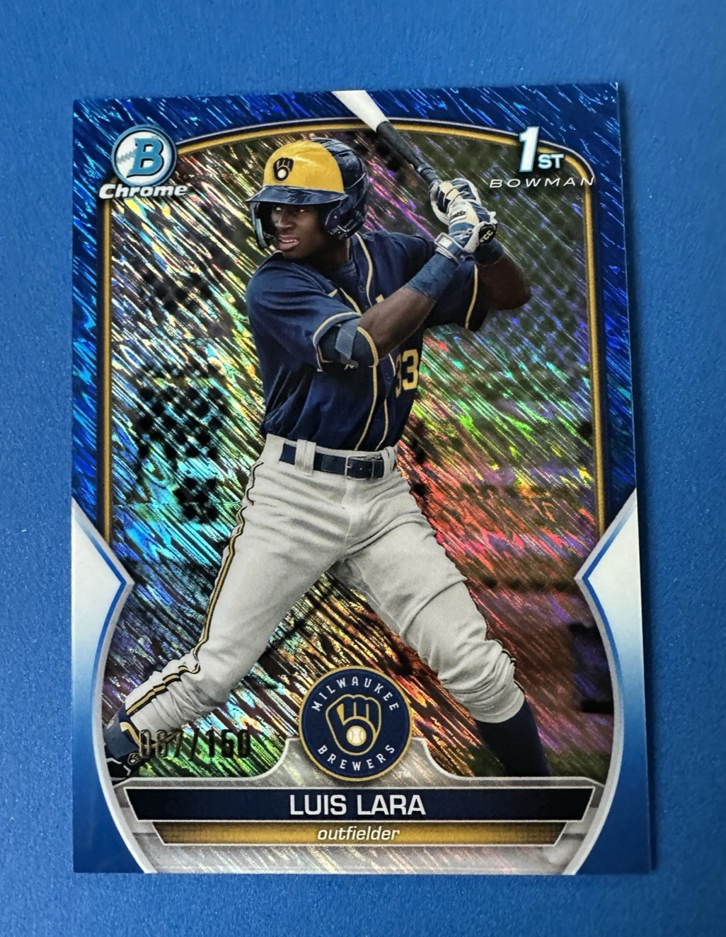 2023 Bowman Chrome Luis Lara 1st Blue Shimmer Refractor #67/150 Brewers