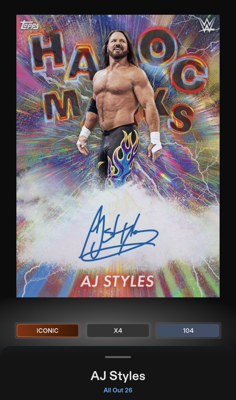 AJ Styles – Rainbow Havoc Marks Iconic – Topps Slam WWE All Out 26