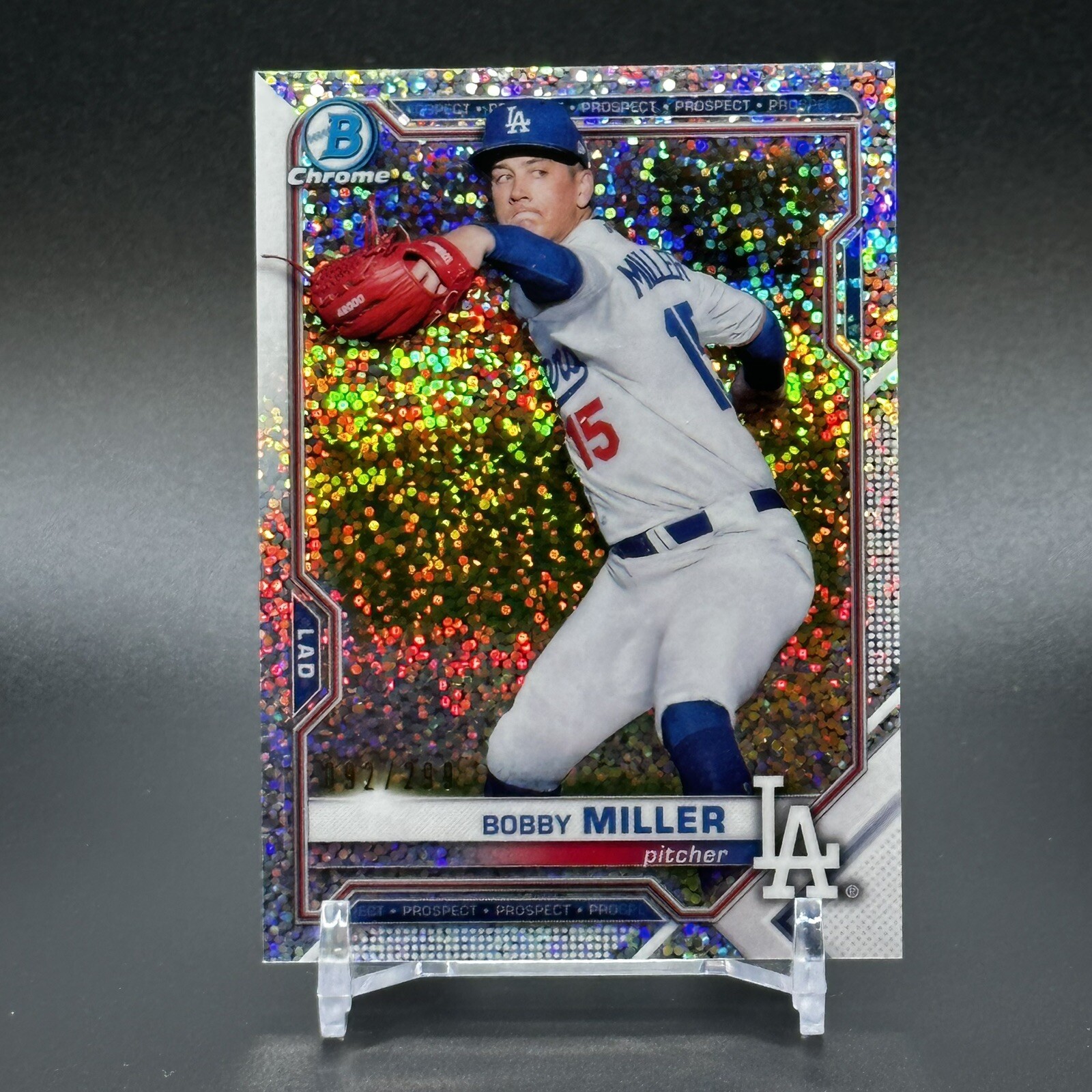 BOBBY MILLER 2021 Bowman Chrome SPECKLE REFRACTOR #’d /299 #BCP-75 LA Dodgers