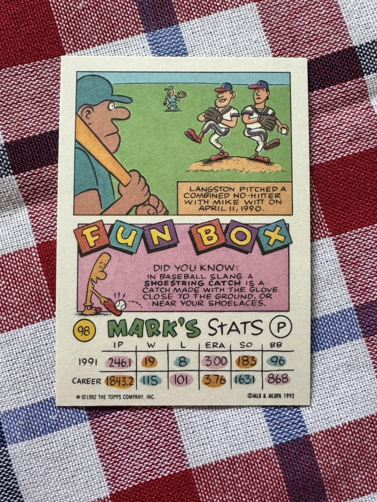 Mark Langston – 1992 Topps Kids #98