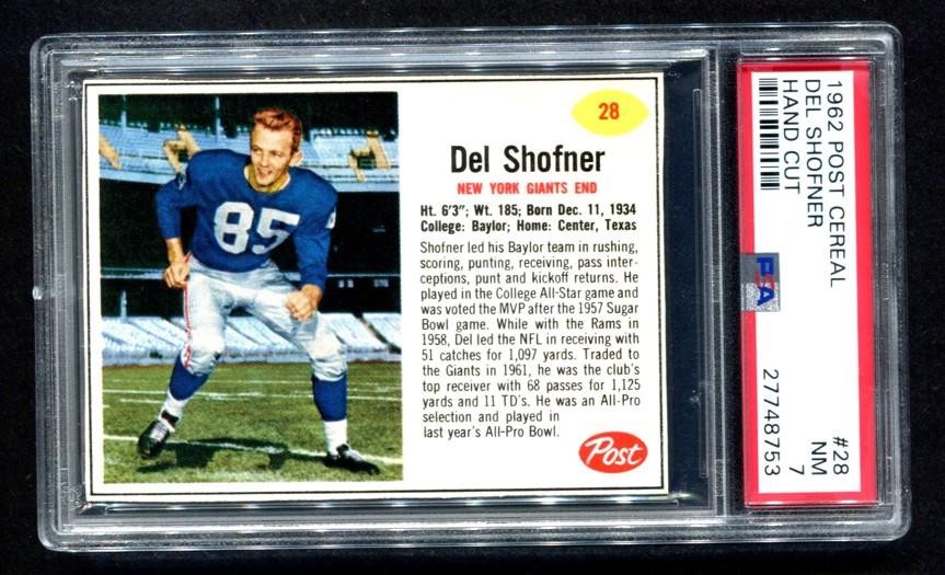 1962 Post #28 Del Shofner (Giants) (GNF16) PSA 7