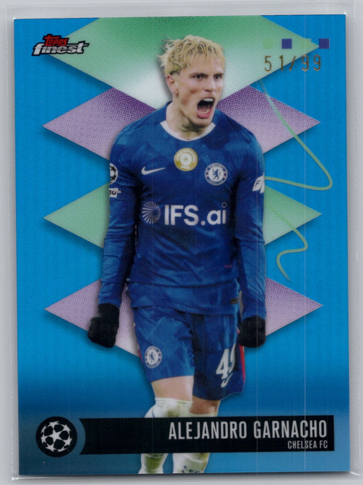 2026 Topps Finest Alejandro Garnacho Blue Refractor 51/99 #575 Rare Chelsea FC
