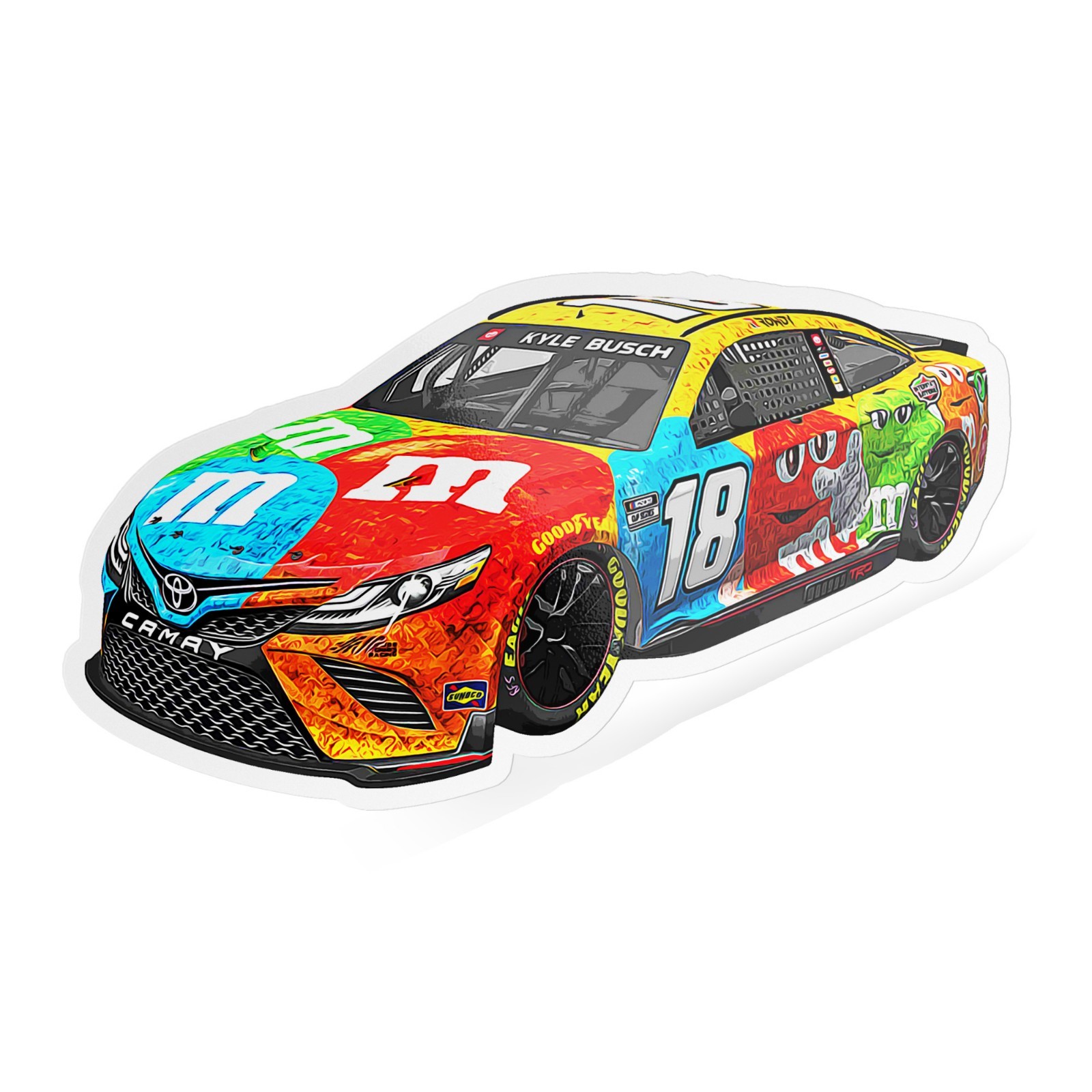 Kyle Busch Rowdy M&M Car NASCAR Racing Sticker Waterproof Decal–Glossy Vinyl