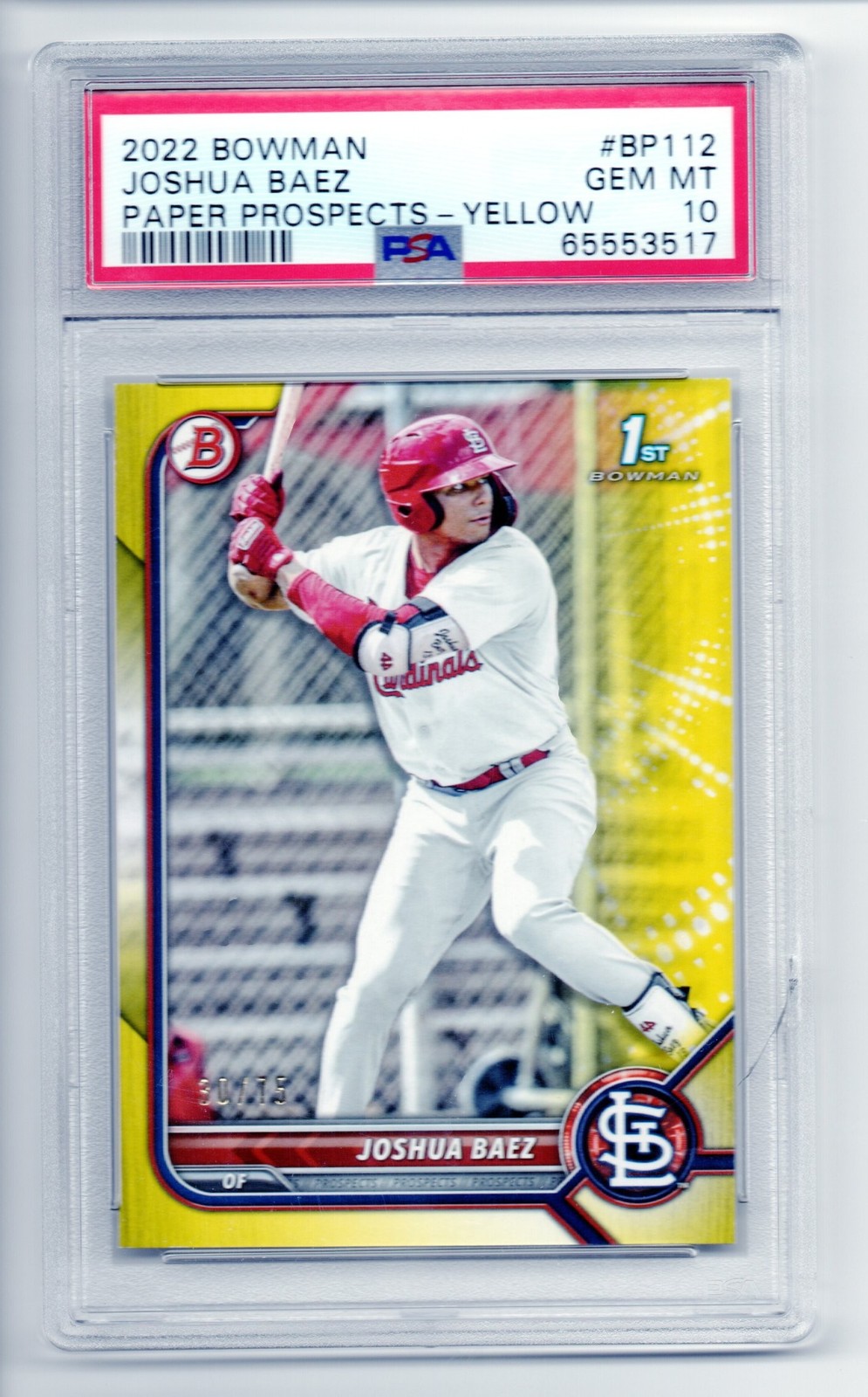 2022 Bowman 1st Joshua Baez Paper Prospects – Yellow /75 #BCP-112 PSA 10
