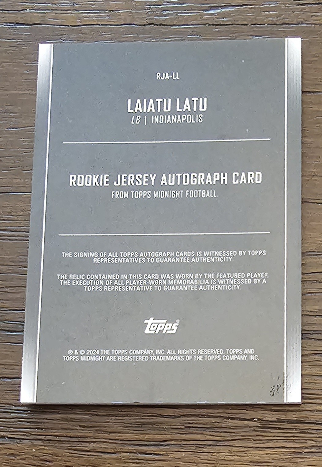 2024 Topps Midnight Laiatu Latu RC Jersey Auto Moon Beam Card#RJA-LL /20
