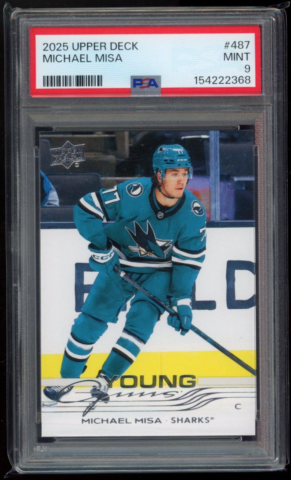 2025 Upper Deck Michael Misa Young Guns RC 487 PSA 9 San Jose Sharks