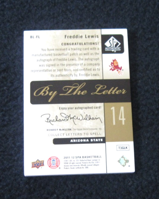 2011-12 SP Authentic RARE #ed “By The Letter” Freddie Lewis Silver Ink Auto