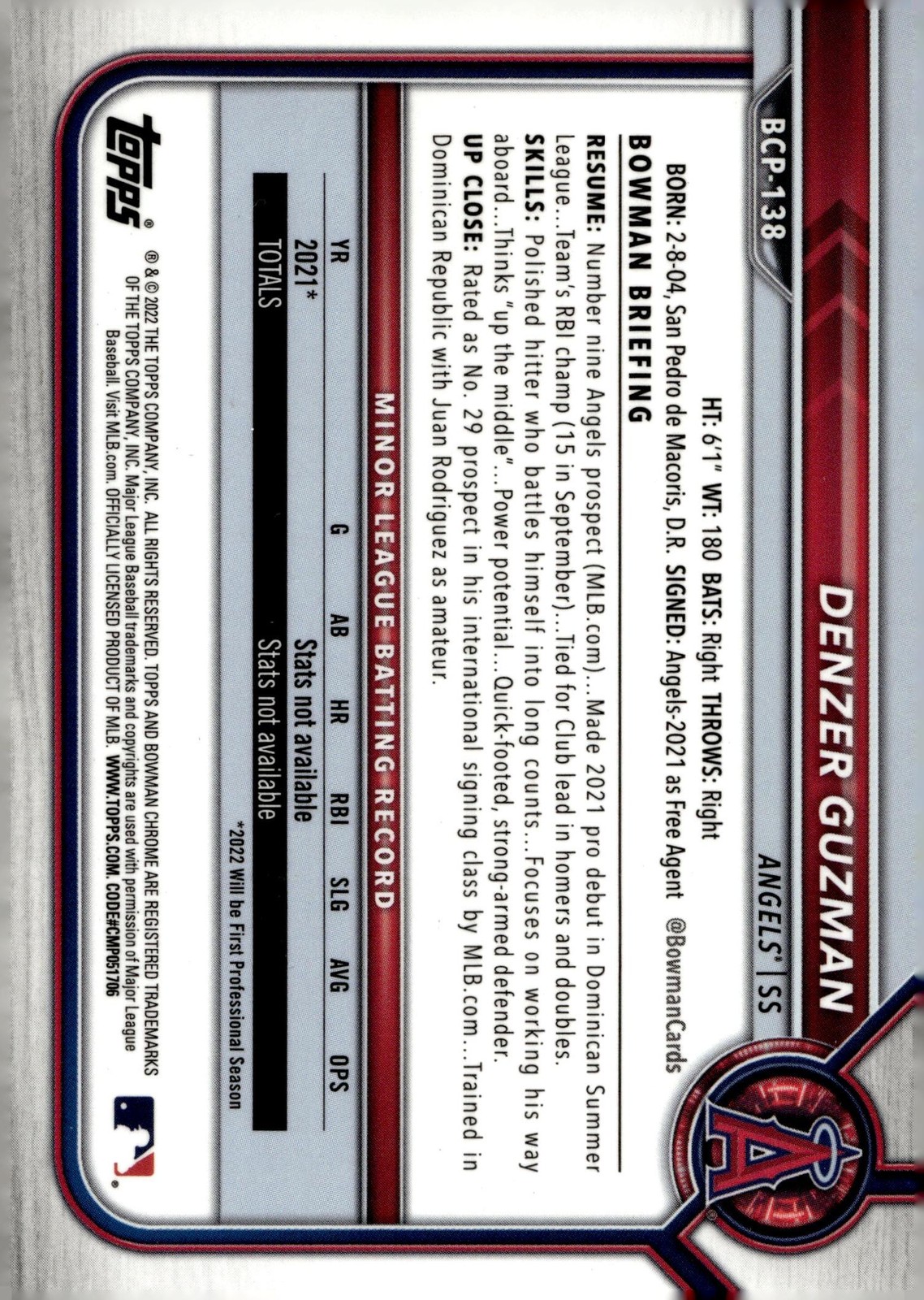 2022 Bowman Chrome #BCP-200 Yeison Morrobel 1st Prospects Purple Refractor #/250