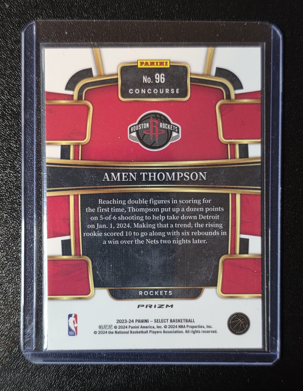 2023-24 Panini Select #96 Amen Thompson Blue Prizm Holo