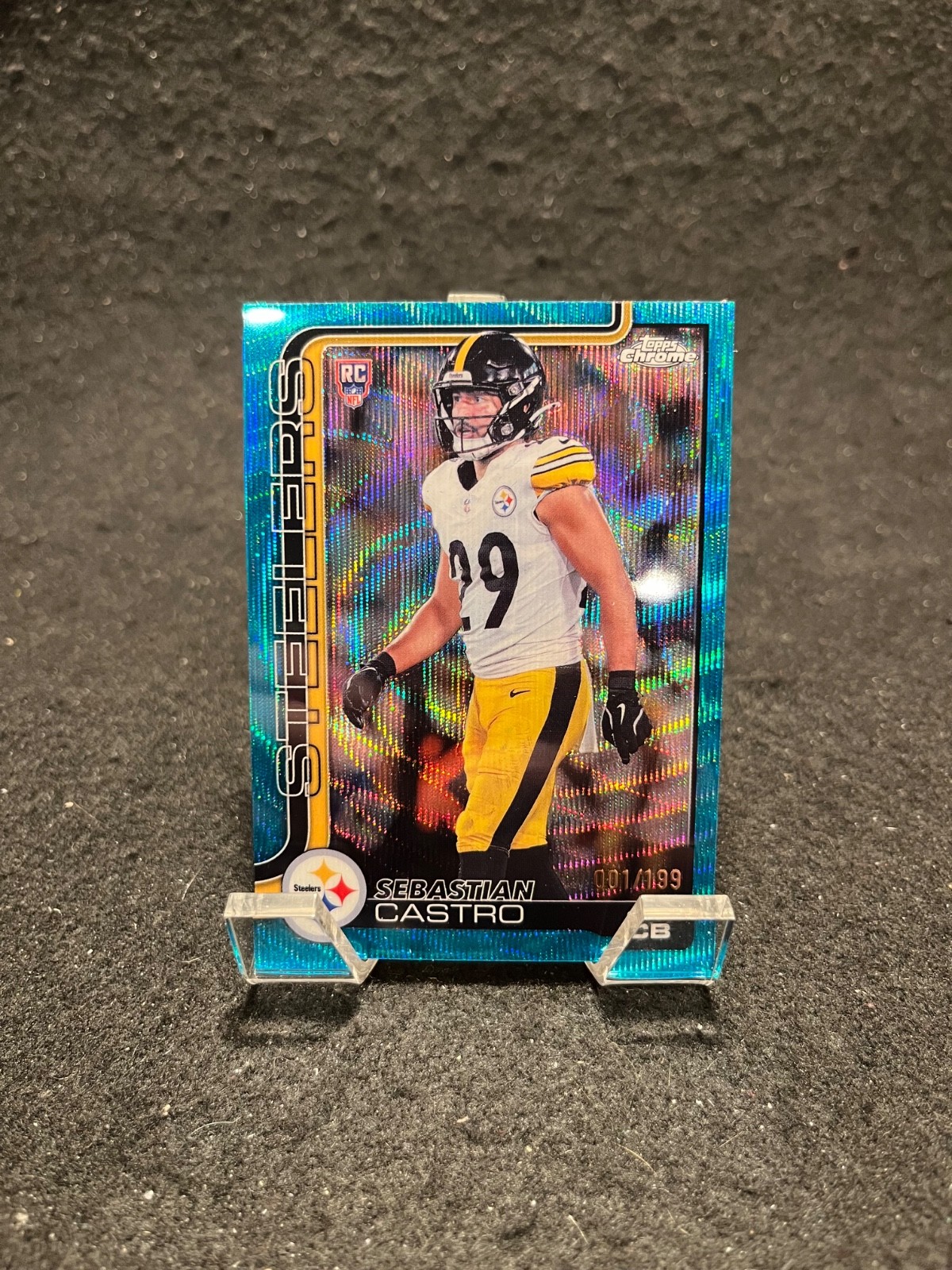 2025 Topps Chrome Football Sebastian Castro Aqua Wave Rookie 1/199 Bookend