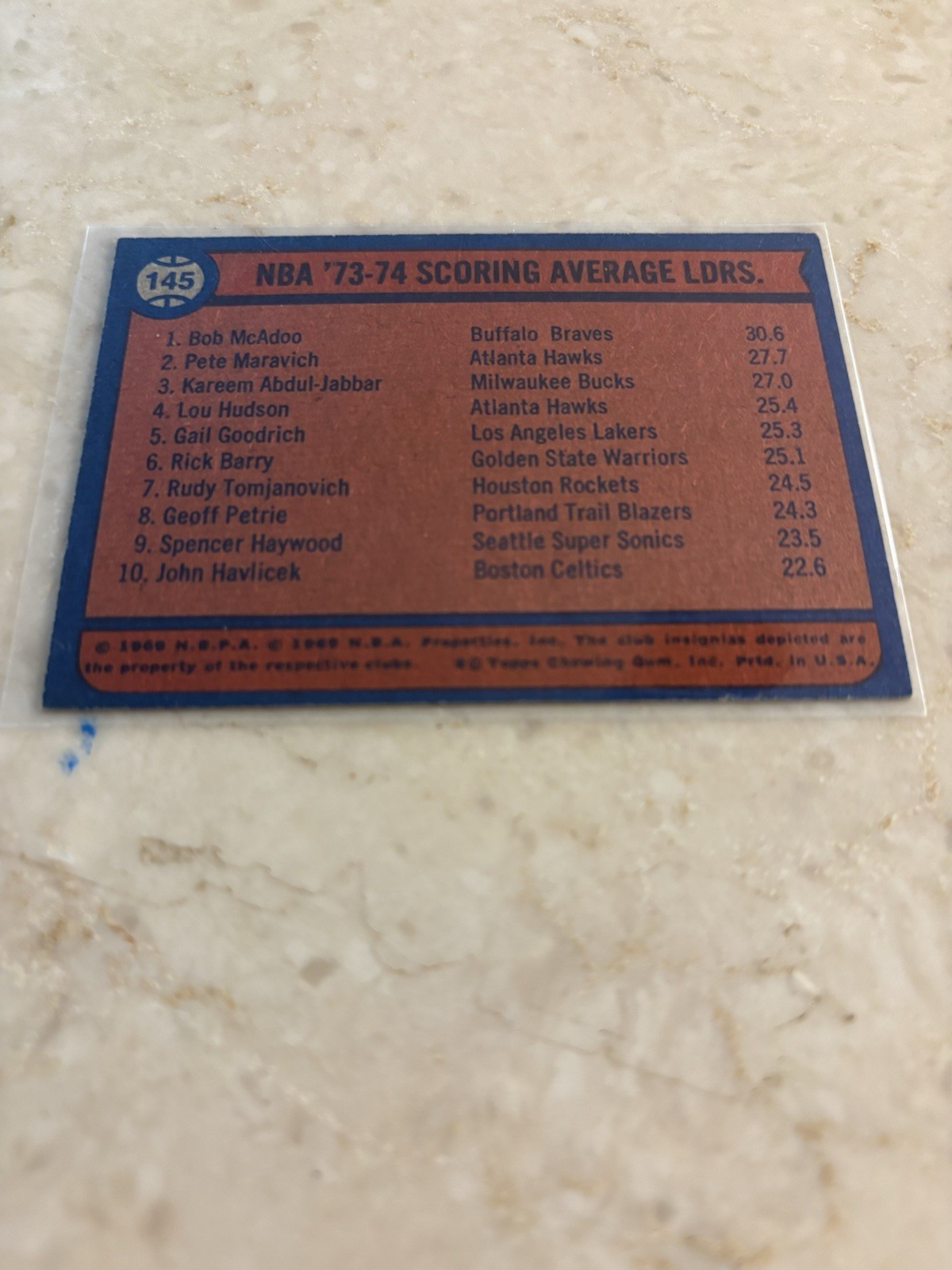 1973/74 TOOPS NBA Scoring Leaders MCADOO, MARAVICH And JABBAR #145
