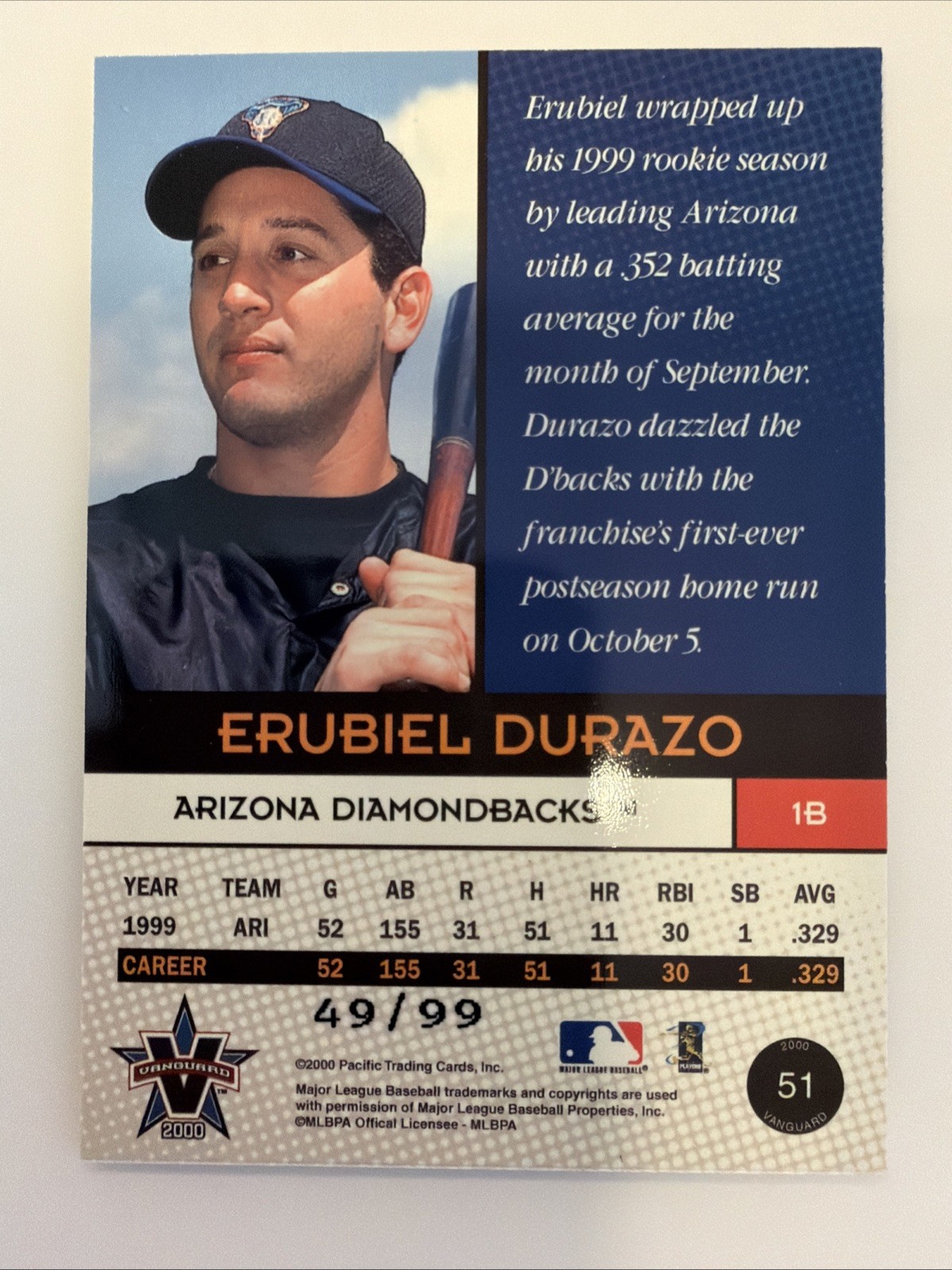 2000 Pacific Vanguard – Erubiel Durazo #51 Holographic Gold #’d 49/99