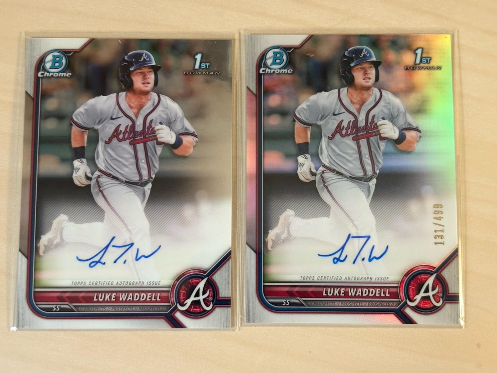 (2x) 2022 Bowman Chrome Luke Waddell Refractor Auto /499 Autograph Braves 1st
