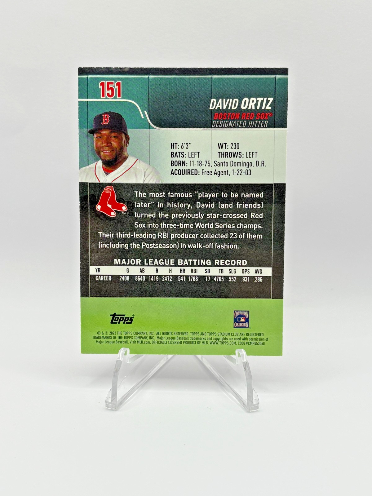 David Ortiz 2022 Topps Stadium Club RARE “THIS IS OUR F’N CITY” #151 (#1)