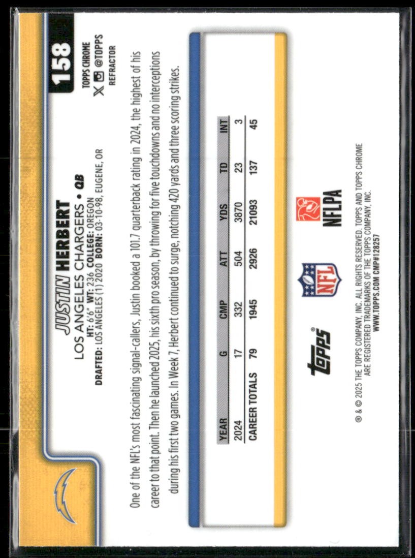 2025 Topps Chrome #158 Justin Herbert Refractor