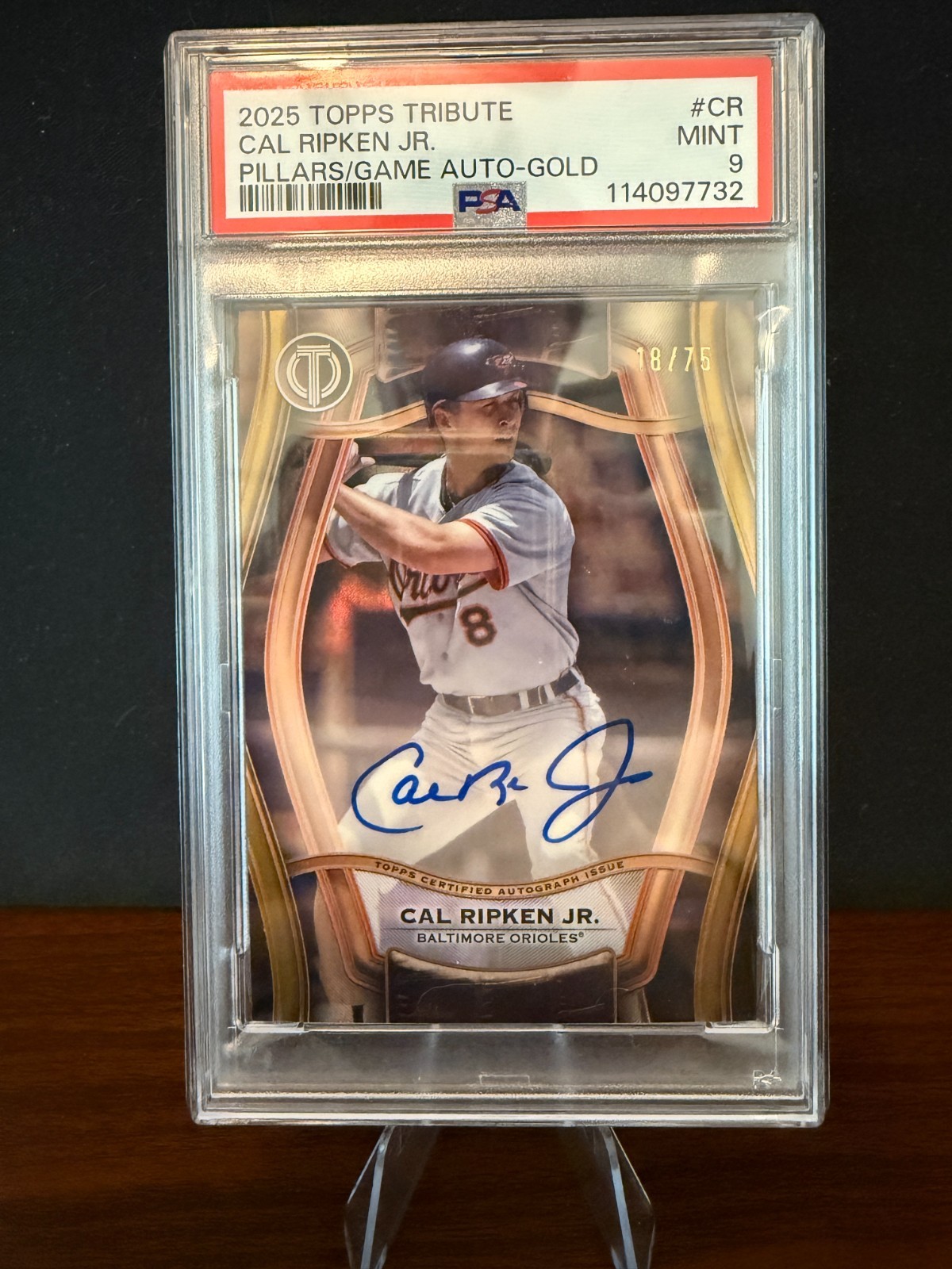 2025 Topps Tribute Cal Ripken Jr. Pillars of the Game Gold Auto /75 PSA 9 PTGACR