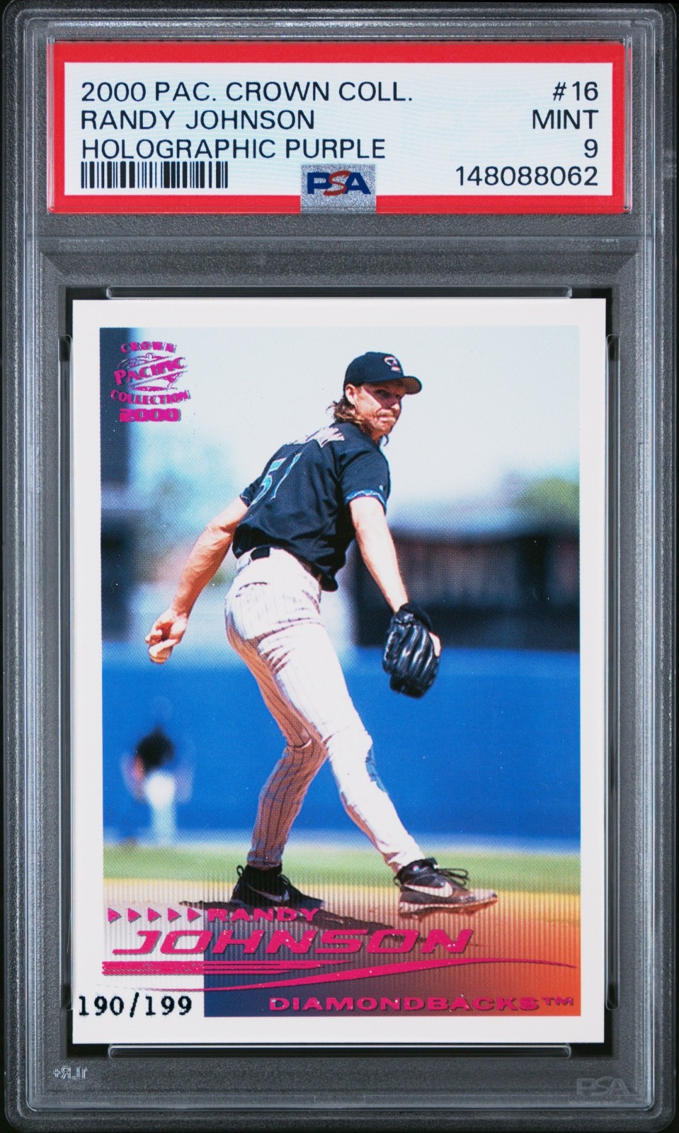 2000 Pacific Crown Collection Holographic Purple 190/199 Randy Johnson #16 PSA 9