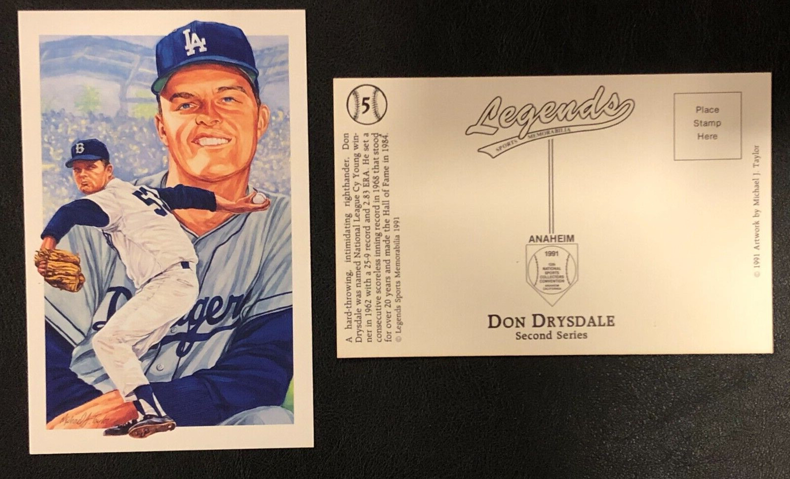 (2)x Don Drysdale Los Angeles Dodgers 1991 Legends Magazine Insert #5 Postcards
