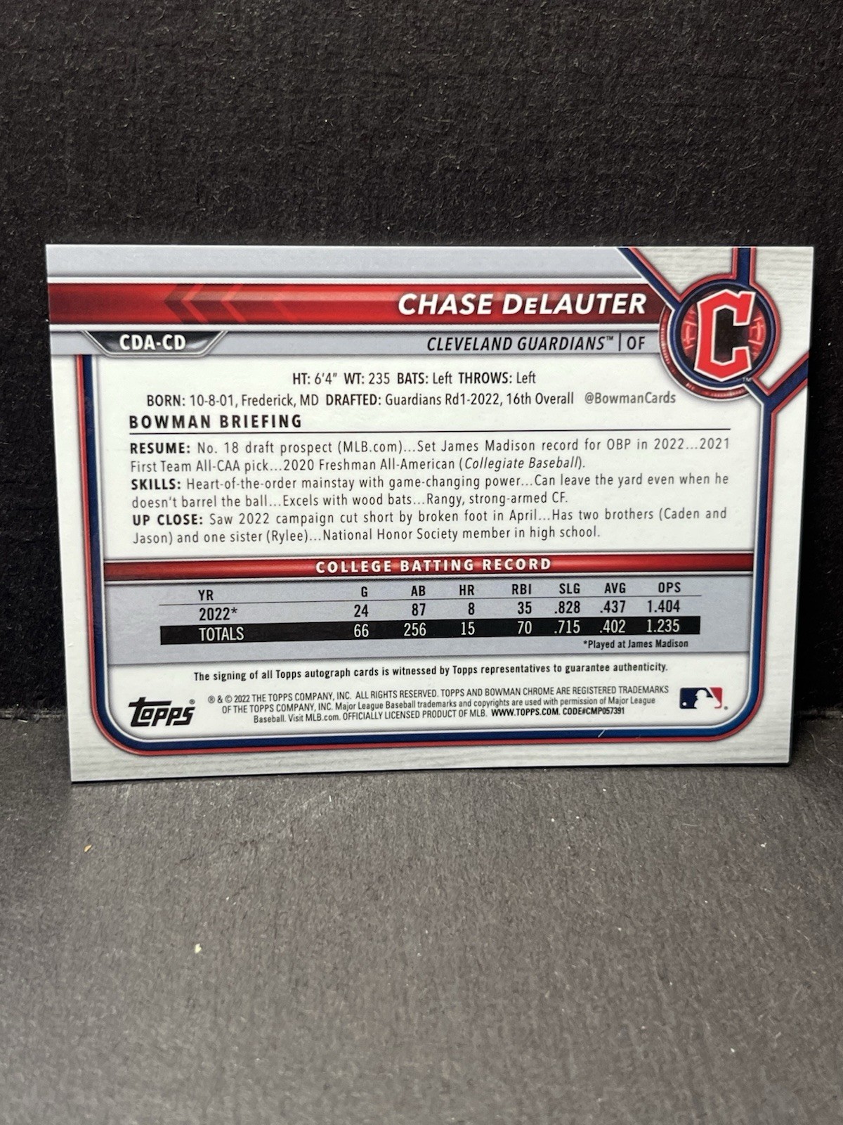2022 Bowman Chrome Chase Delauter Auto Rookie 1st Guardians