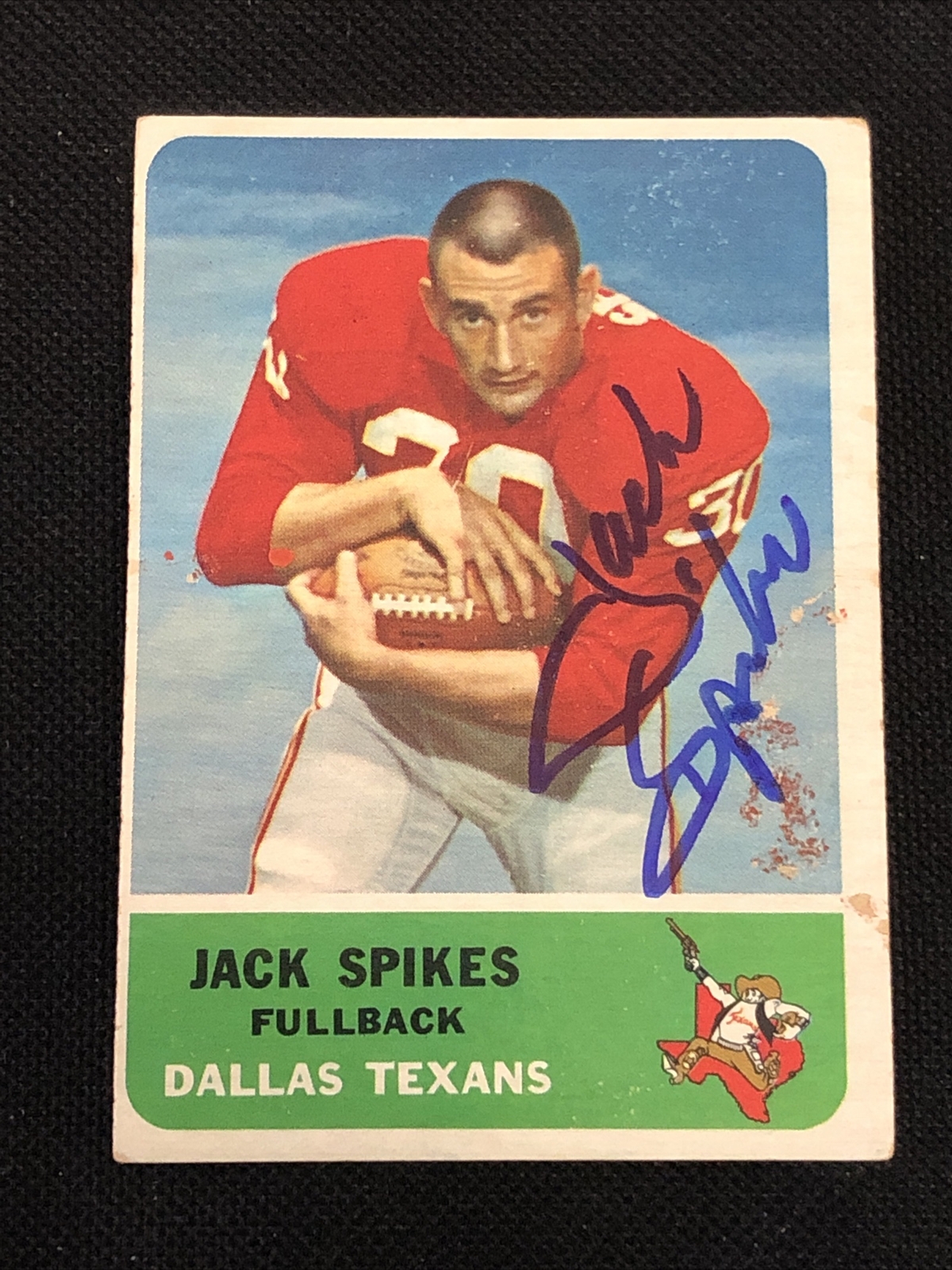 JACK SPIKES 1962 FLEER SIGNED AUTOGRAPHED CARD #23 DALLAS TEXANS