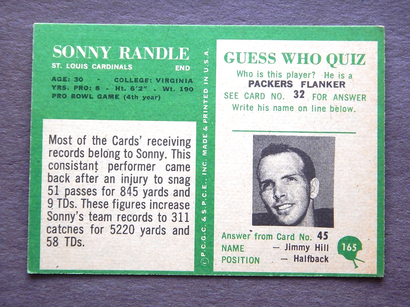 Sonny Randle #165 Philadelphia 1966 Football Card (St Louis Cardinals)