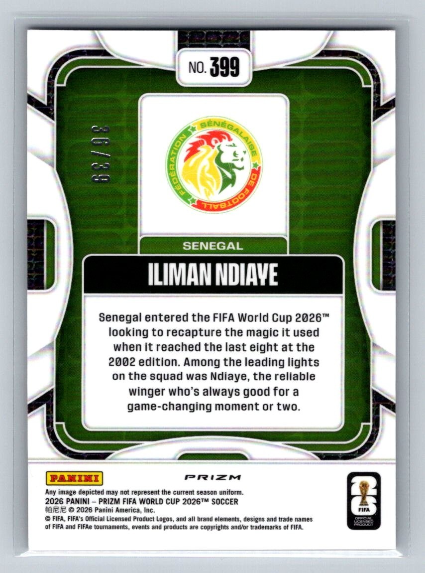 Iliman Ndiaye 2026 Panini Prizm FIFA World Cup Red Wave Prizm #399 Senegal /39