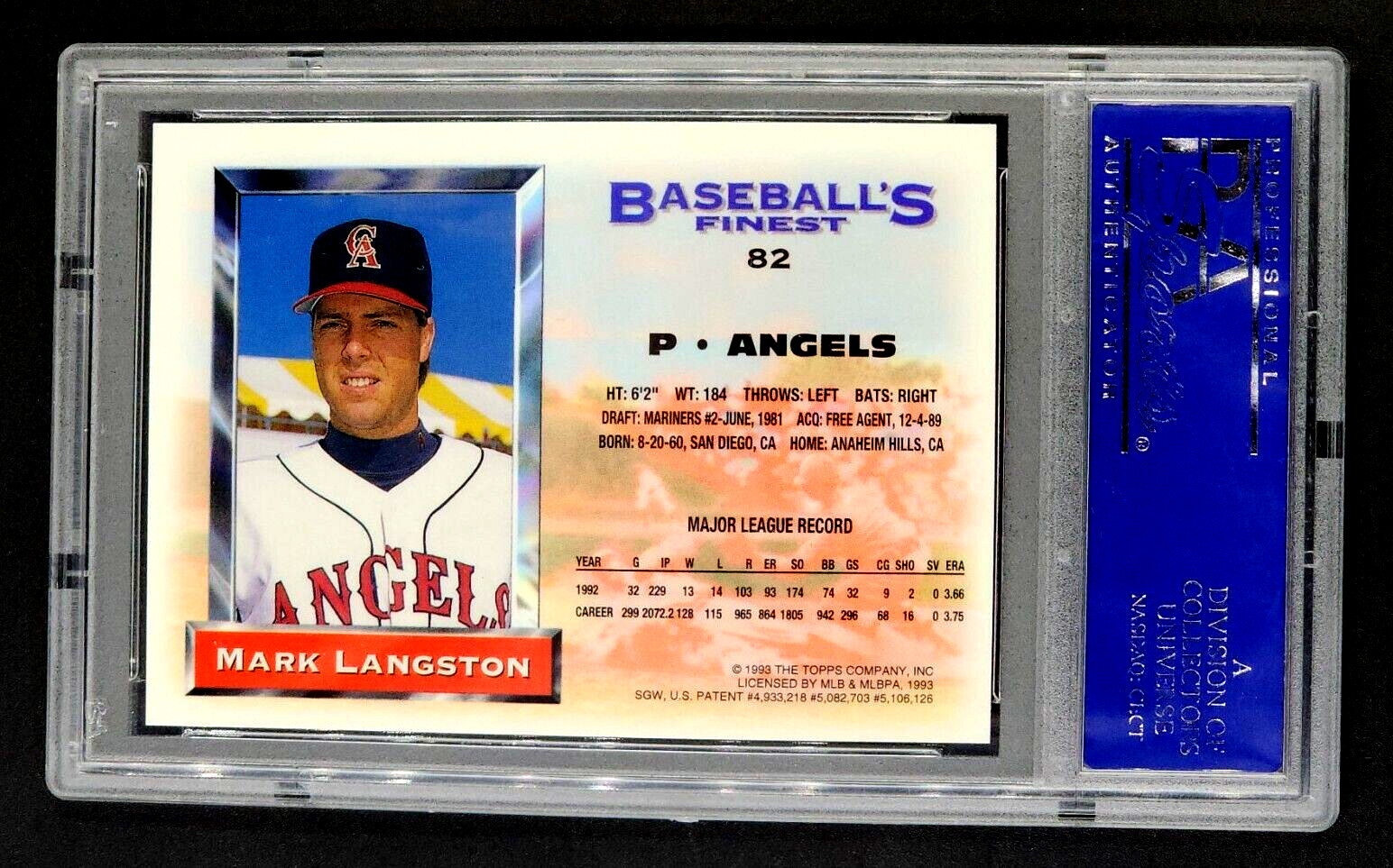 1993 Topps Finest Refractor #82 Mark Langston Angels PSA 8 NM-MT