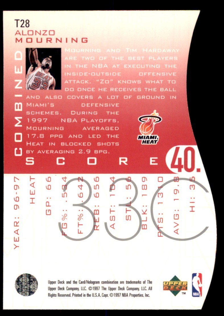 1997-98 Upper Deck Teammates #T28 Alonzo Mourning Heat