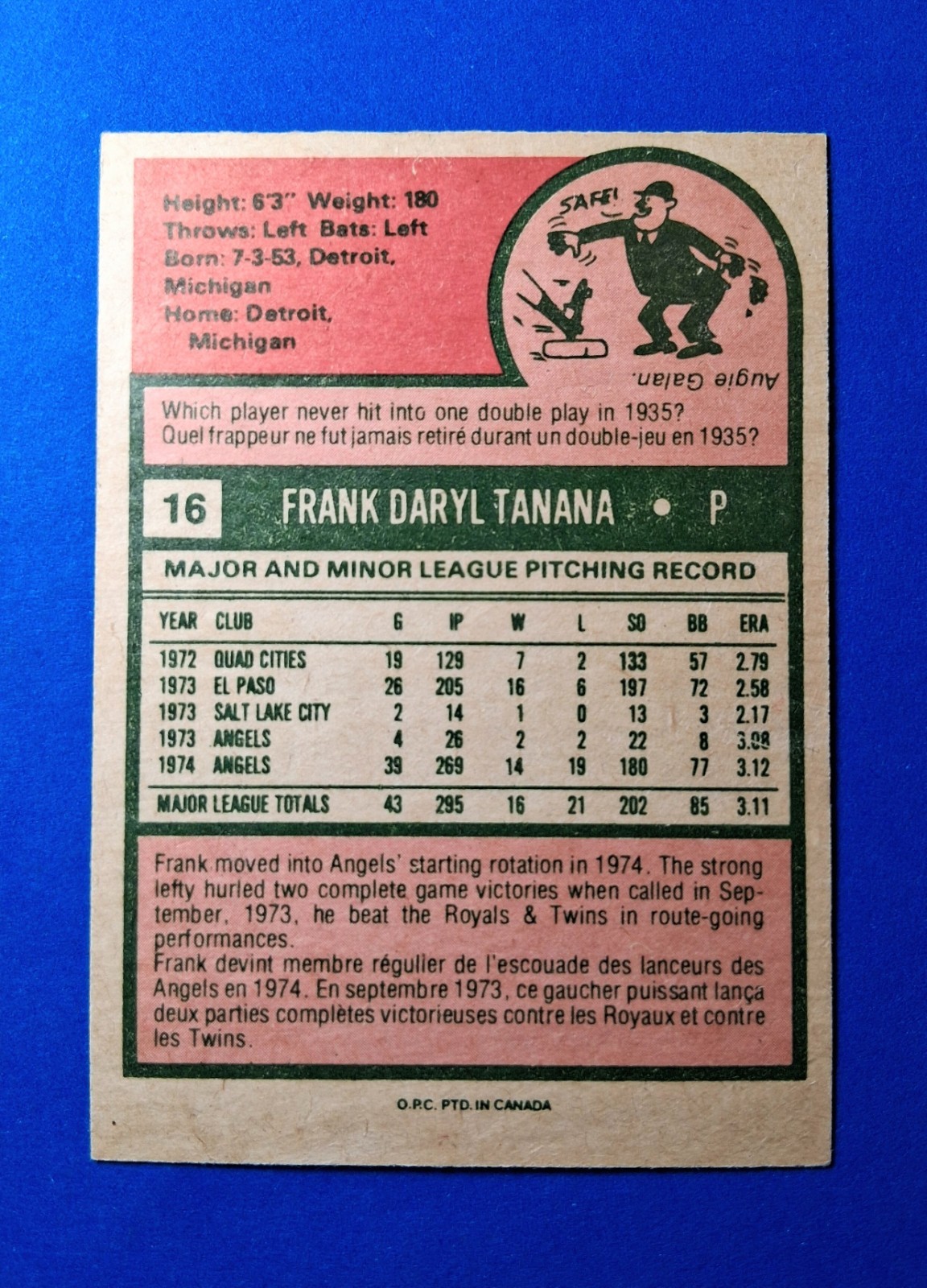 1975 O-Pee-Chee #16 Frank Tanana (NM to NM+) *High Grade Set Break