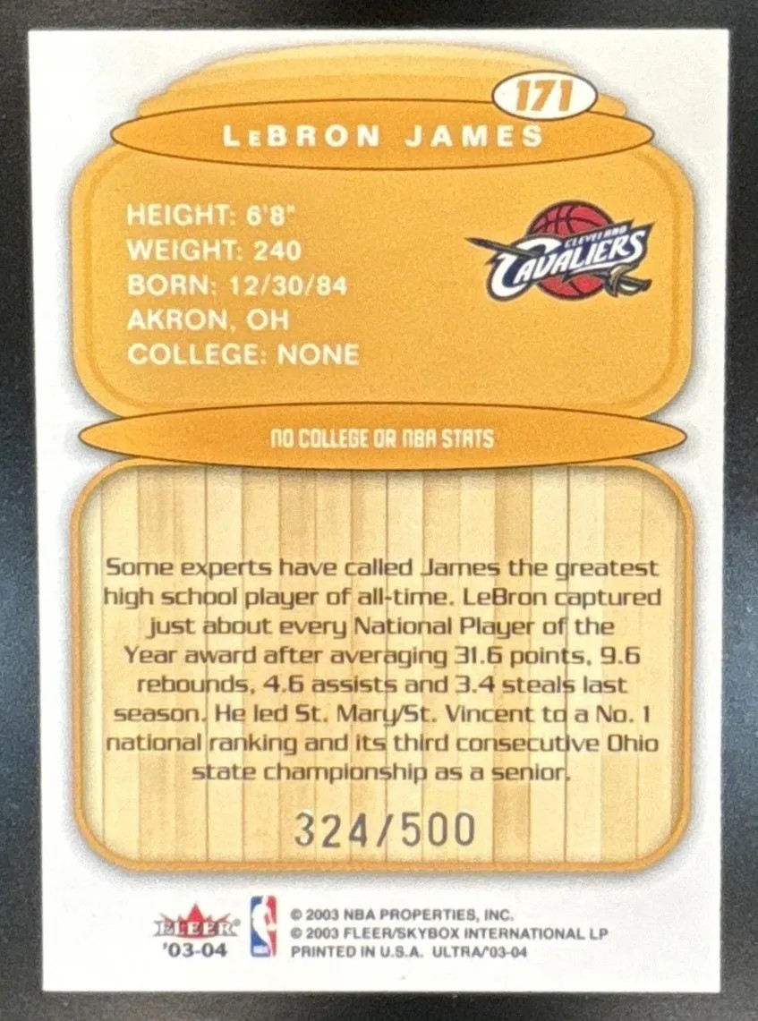2003-04 Fleer Ultra #171 LeBron James ROOKIE VG-EX /500 RC Cleveland Cavaliers
