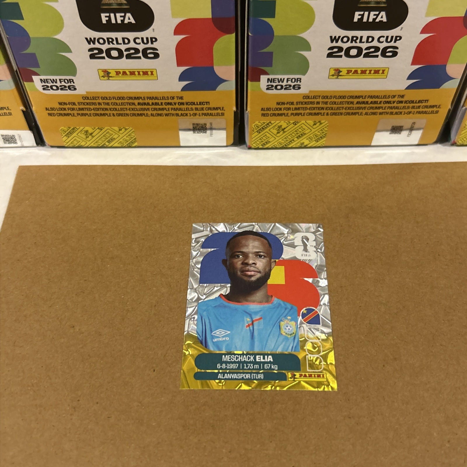 Meschack Elia 2026 World Cup Panini Congo DR Gold Silver Crumple Error Misprint