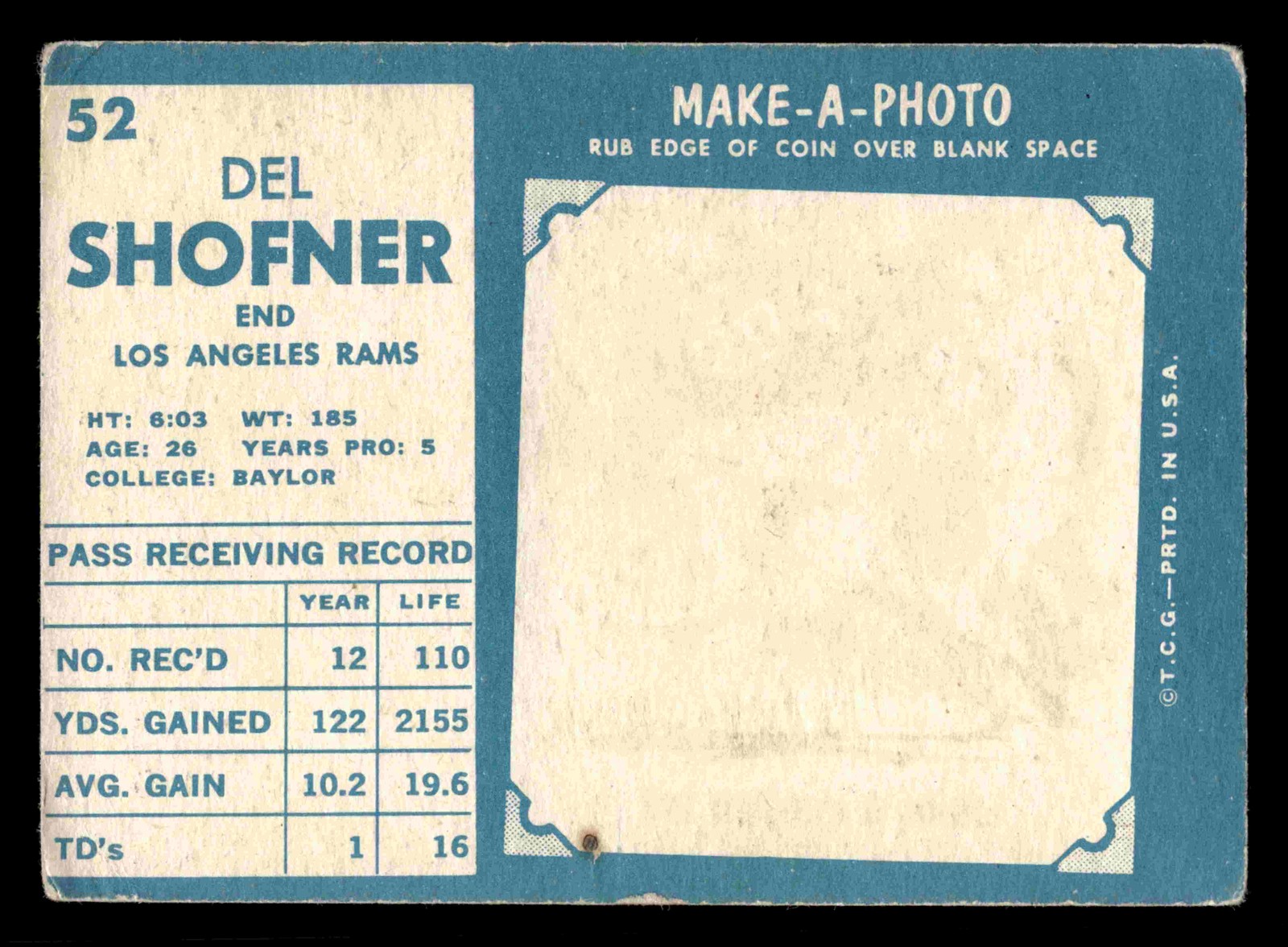 1961 Topps Del Shofner #52 – Los Angeles Rams