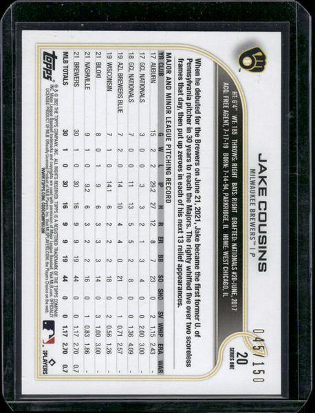 2022 Topps 1st Edition #20 Jake Cousins Green Foil #/150
