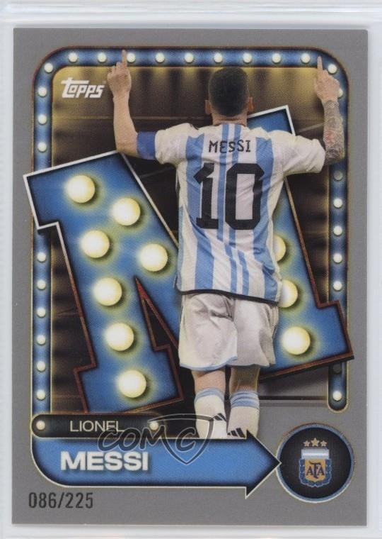 2025 Topps Argentina Collector Tin Name in Lights Silver /225 Lionel Messi 0t9q