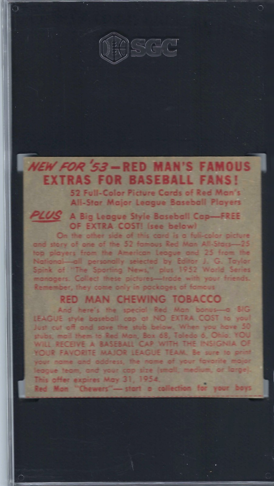 1953 RED MAN With Out Tab, Duke Snider,# 14, Graded SGC Authentic. (see note)