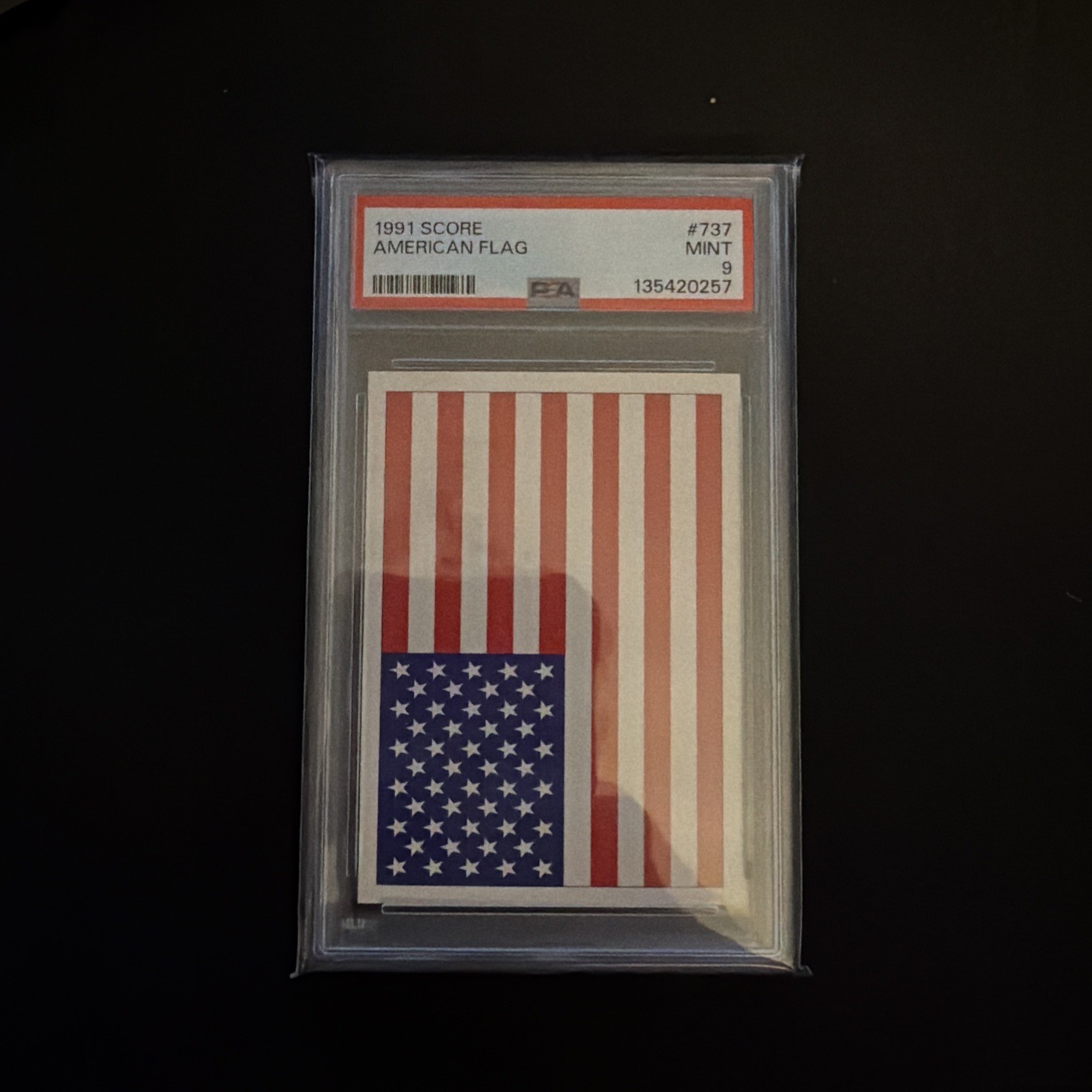 1991 SCORE AMERICAN FLAG #737 OPERATION DESERT STORM USA PRAYERS CARD PSA 9 MINT
