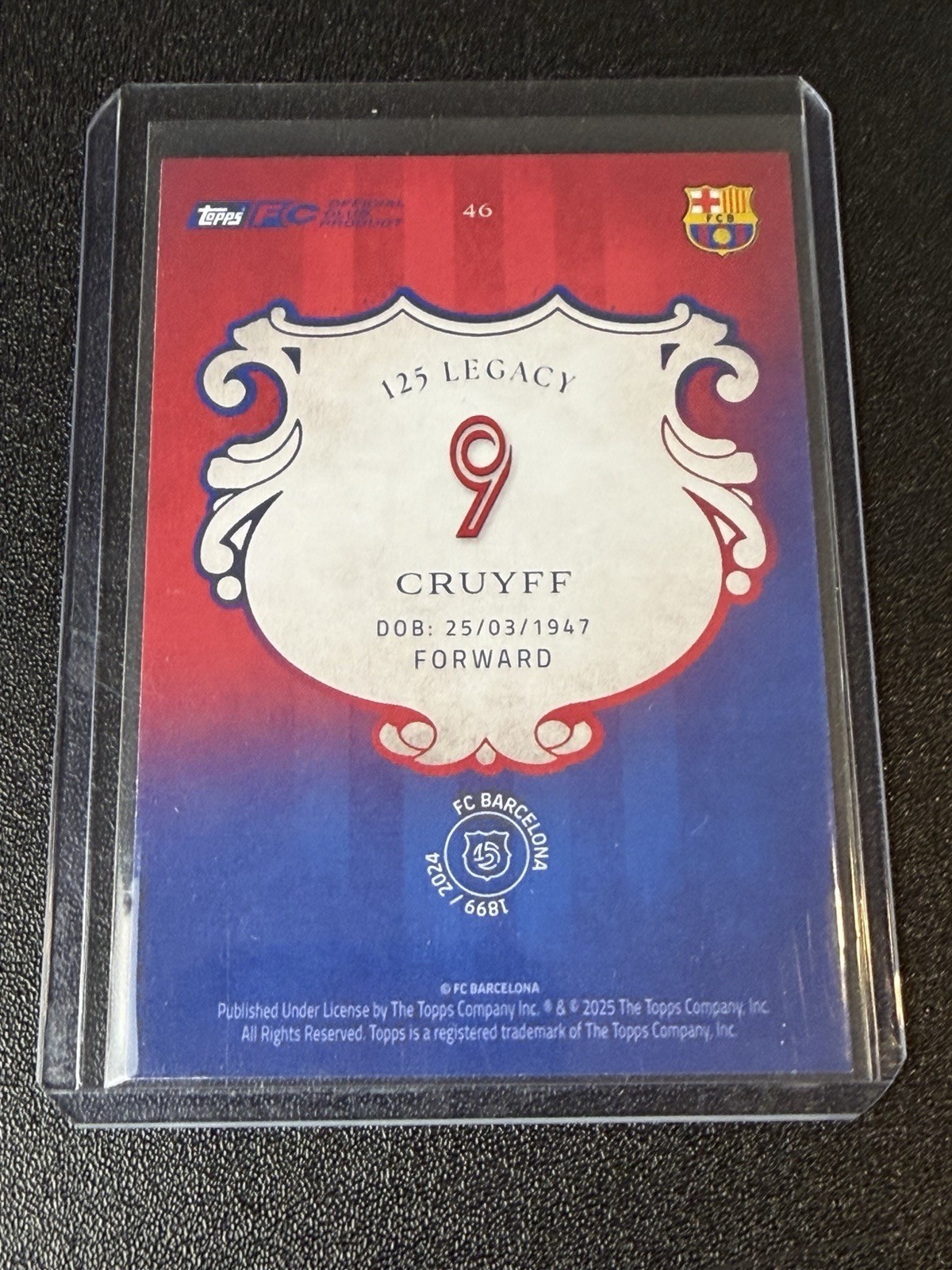 2024-25 Topps FC Barcelona 125 Years Anv. JOHAN CRUYFF 22/125 Barca Anniversary