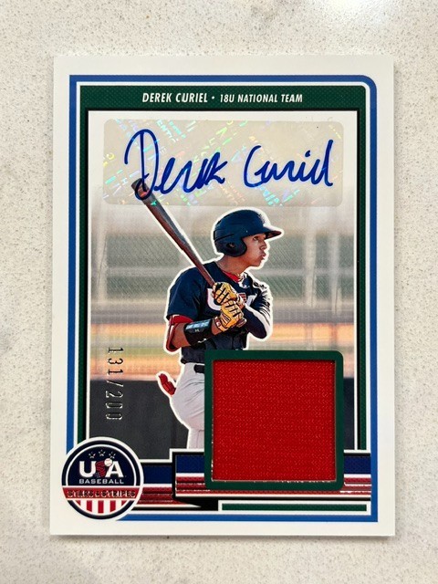 DEREK CURIEL 2023 Panini USA Baseball Stars & Stripes Game Used Jersey AUTO /200
