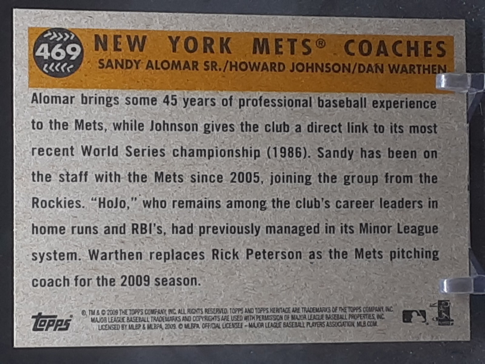 ALOMAR JR JOHNSON WARTHEN 2009 TOPPS HERITAGE COACHES SHORT PRINT QQ
