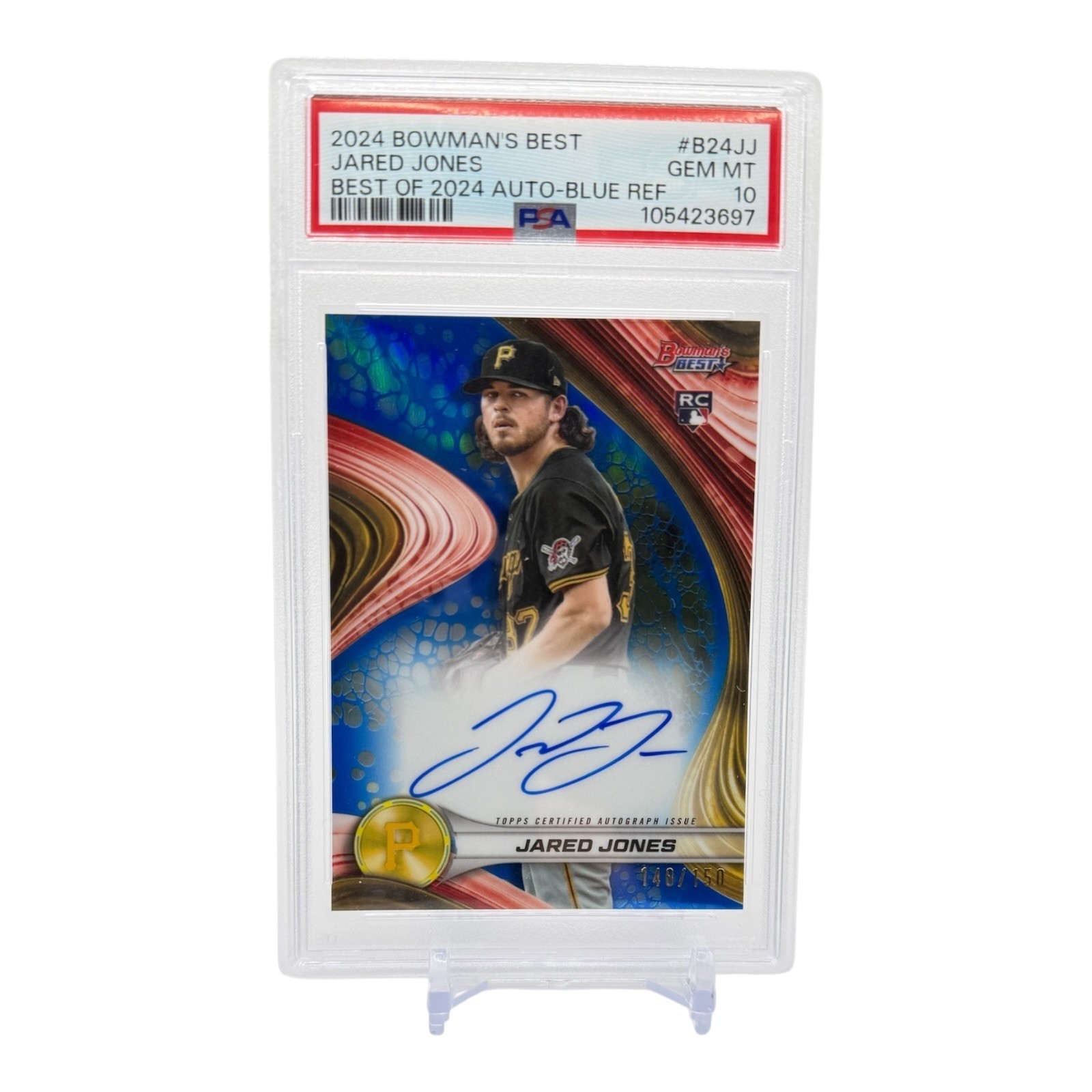 2024 Bowman’s Best – Jared Jones Best of 2024 Auto Blue Refractor /150 PSA 10 RC
