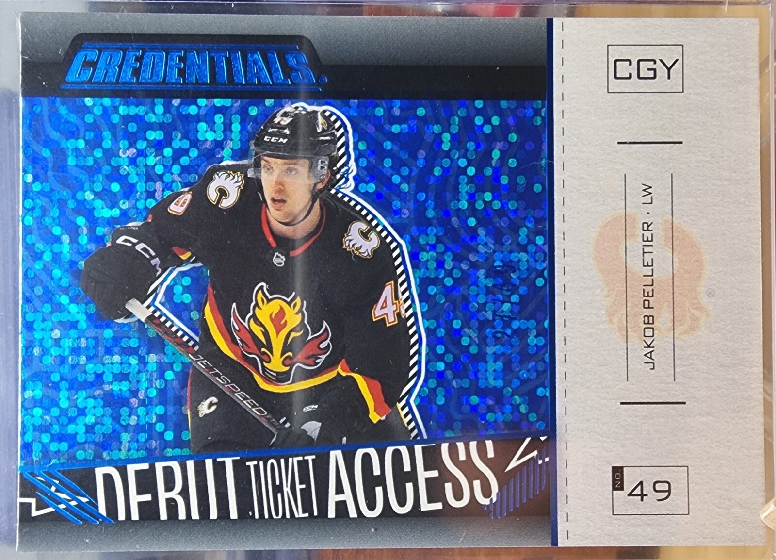 2023-24 UD Credentials Horizontal Debut Ticket Access Blue Jakob Pelletier #/49