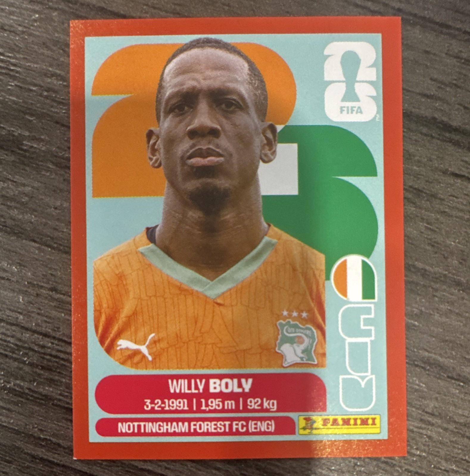 Panini FIFA 365 Willy Boly Nottingham Forest/Ivory Coast CIV 7 Sticker