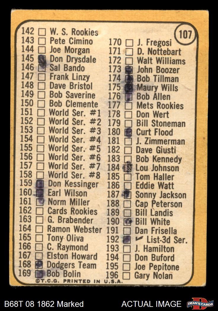 1968 Topps #107 Juan Marichal Checklist 2 Inset photo varies Giants 1 – POOR