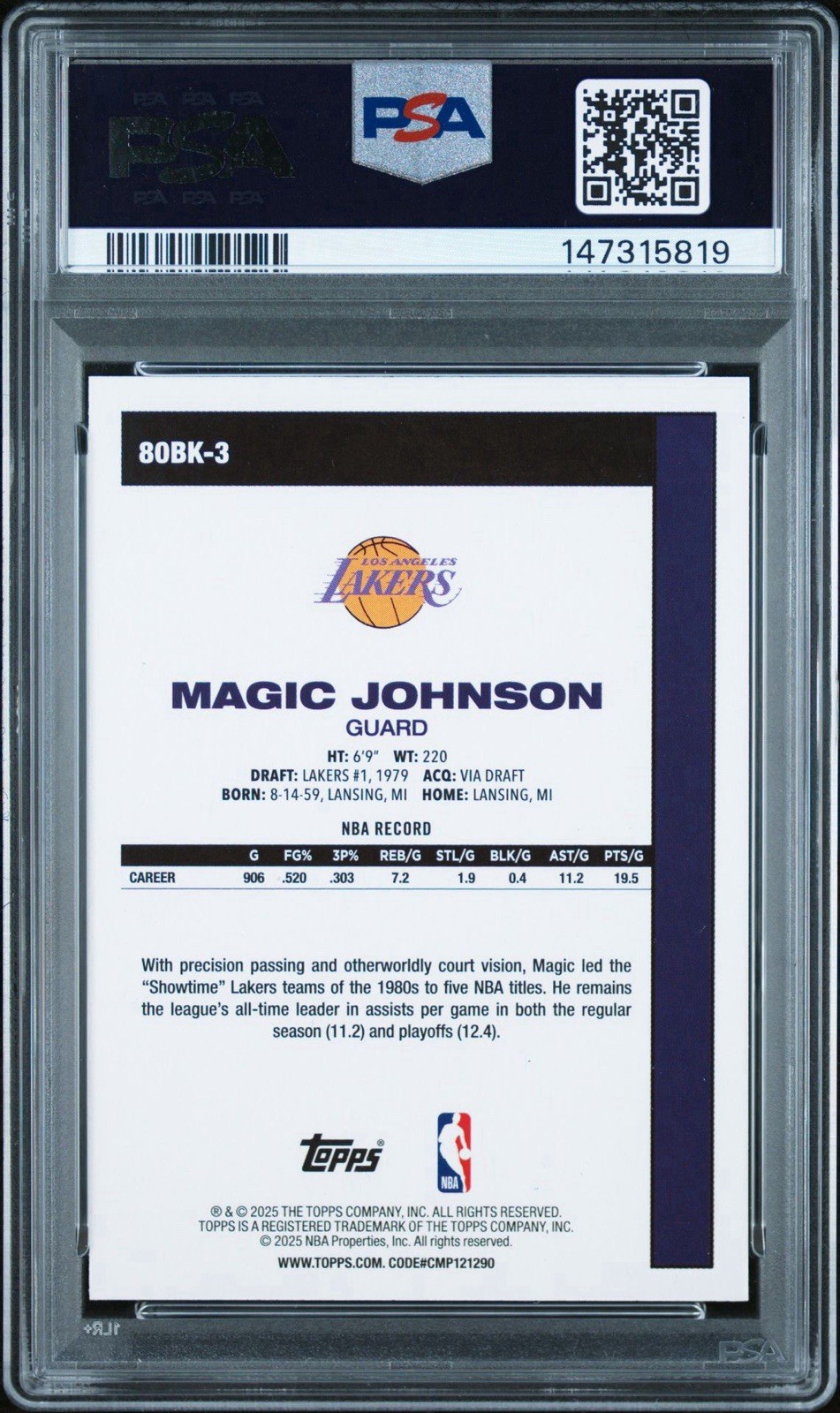 2025-26 Topps ’80-81 Topps #80BK3 Magic Johnson Lakers PSA 9 Auto GEM MINT 10