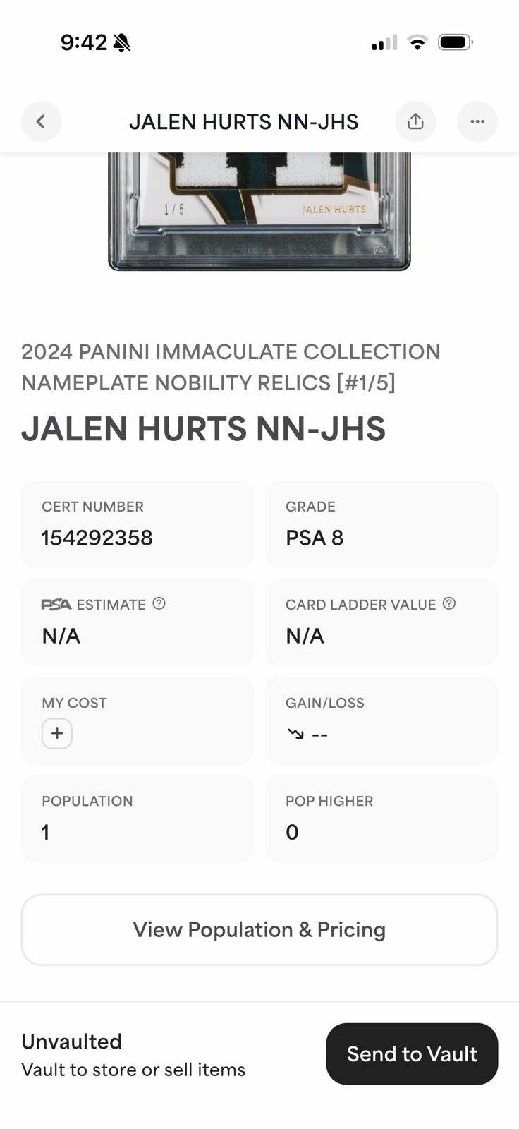 2024 Panini Immaculate – Jalen Hurts #NN-JHS Nameplate Nobility Patch /5