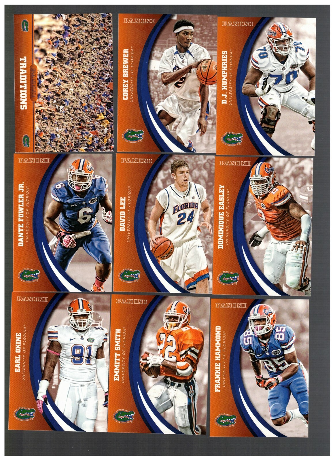 2015 PANINI FLORIDA GATORS MULTI-SPORT 83-CARD BASE SET TEBOW EMMITT BEAL