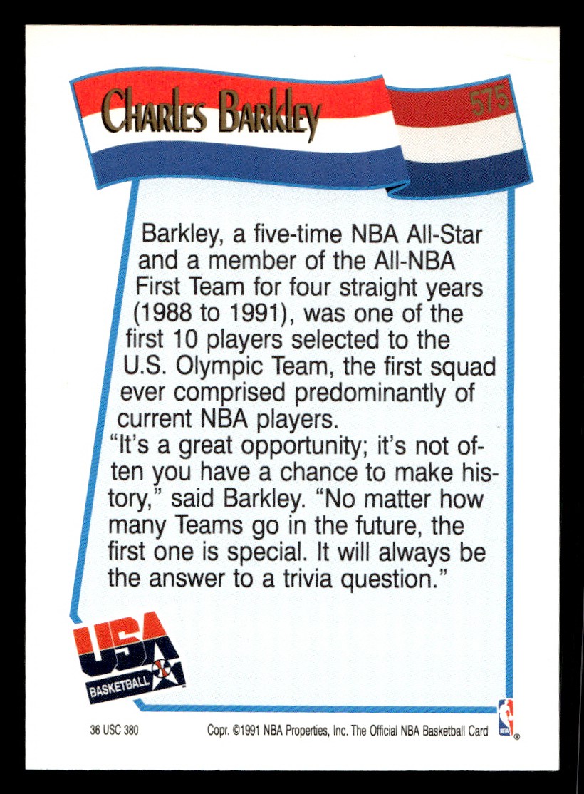 1991-92 NBA Properties Charles Barkley #575 United States Basketball Sports Card