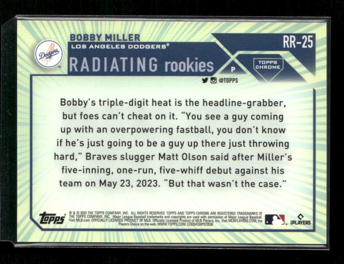2023 Topps Chrome Update Bobby Miller RC Radiating Rookies Case Hit SSP! #RR-25